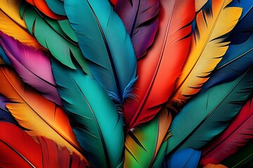colorful feathers from above, a carnival scene 