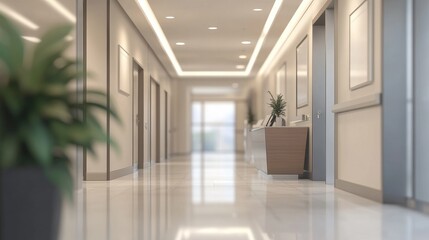 Fototapeta premium blurred office lobby entrance building background, defocus luxury clinic hospital corridor, modern hotel reception hall interior Ai generated illustration