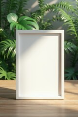 Wooden Frame Mockup with Lush Green Plant Background