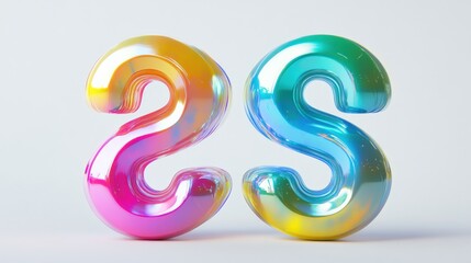 Colorful 2S Numbers with Glossy Finish Against Plain Background