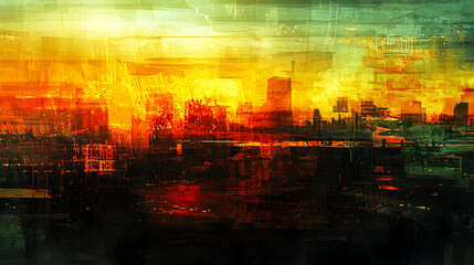 Fototapeta premium Vibrant Abstract Cityscape at Sunset with Bold Colors and Texture