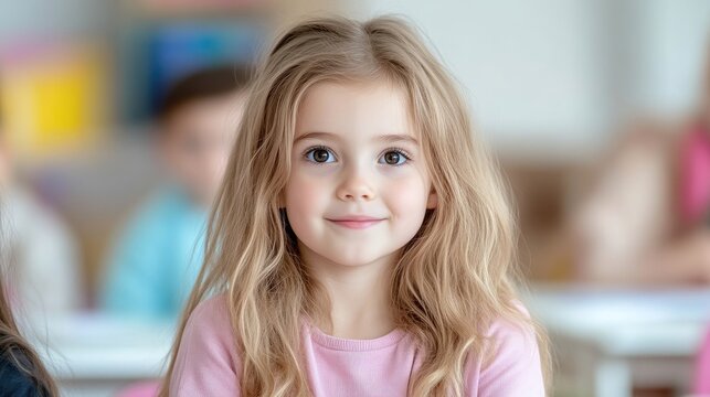 Smiling girl with long blonde hair
