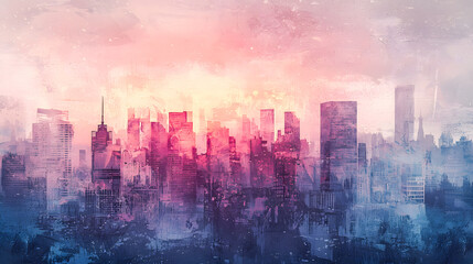 Fototapeta premium Abstract Skyline with Soft Colors at Dawn Over Cityscape