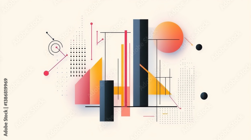 Poster abstract data visualization with line and bar graphs. illustration