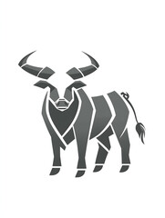 Geometric Bull Illustration: A stylized, low-poly illustration of a powerful bull stands against a clean backdrop, rendered in shades of grey, highlighting strength and resilience.