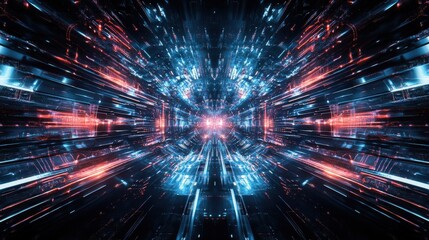 Fototapeta premium Futuristic Digital Background with Bright Blue and Red Lights