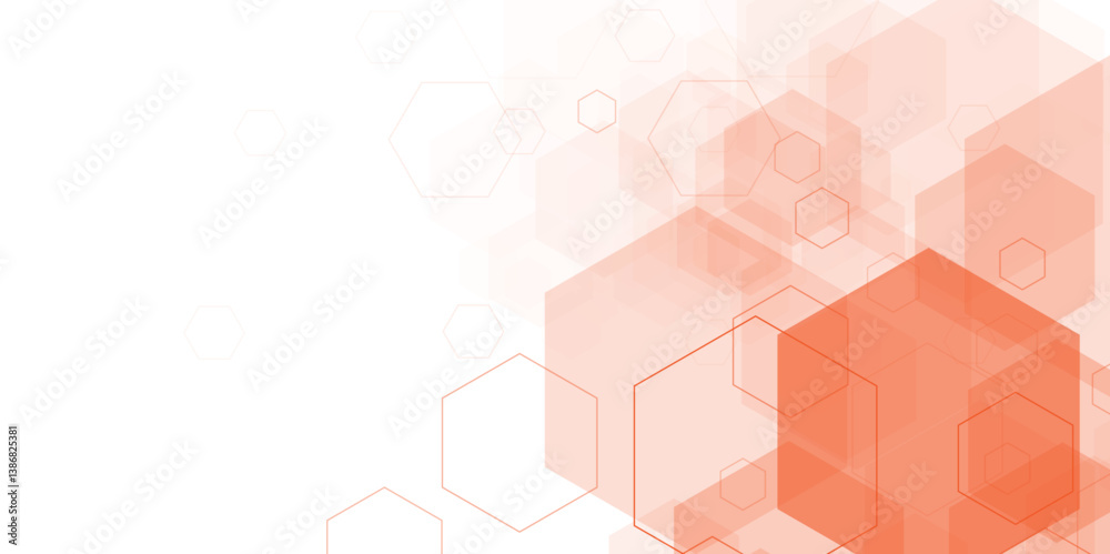 Wall mural orange tech abstract background for presentations. innovative science hexagon network design. hexago