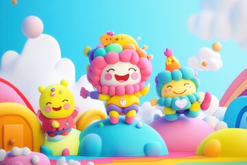 Three cute colorful cartoon characters for kids design