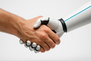 Futuristic handshake between human and Ai , robot handshake 
