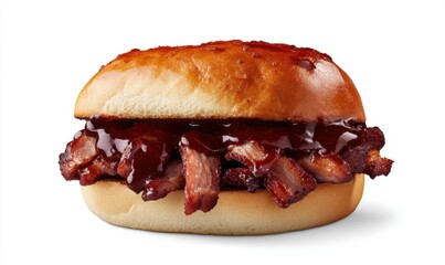 BBQ Pulled Pork Sandwich, close-up, food photography, white background, meal