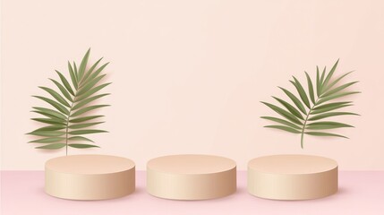 Pastel podiums with tropical leaves.  Use Minimalist product display