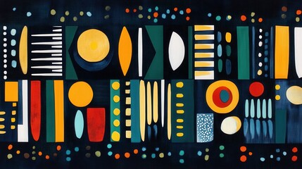 Colorful Abstract Geometric Design with Shapes and Patterns in Dark