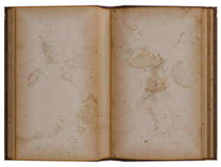 Old, stained book pages, open