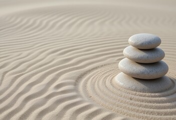 Zen Garden Harmony: Balanced Stones on Tranquil Sand Canvas for Meditation