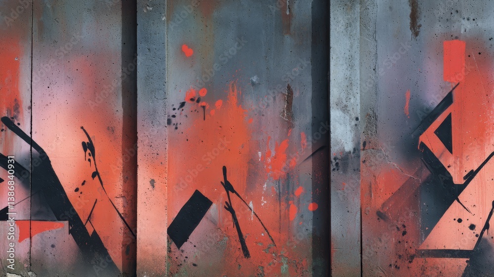 Poster bright graffiti art bursts with color against a textured concrete backdrop, featuring bold patterns 