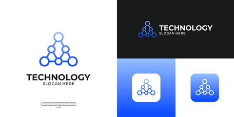 Abstract letter A tech logo design. Geometric dot connection logo concept.