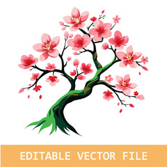 Branch of cherry blossoms. Hand draw watercolor illustration