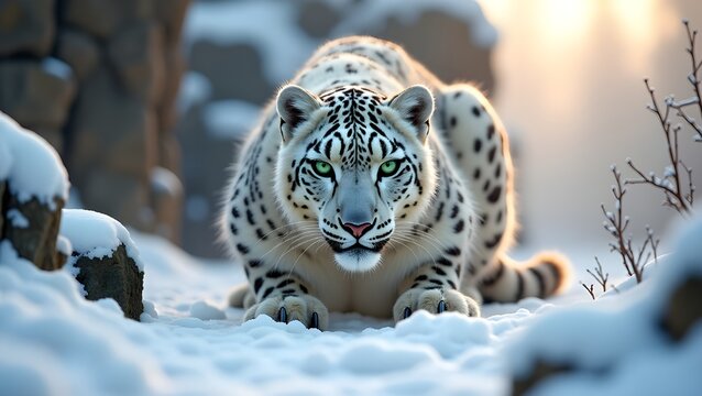 White leopard attacking its prey 