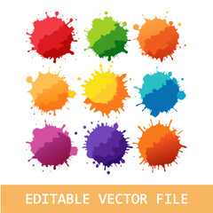 A group of watercolor splash ring effects set collection, dynamic element, concentric circles, soft blending, vibrant colors