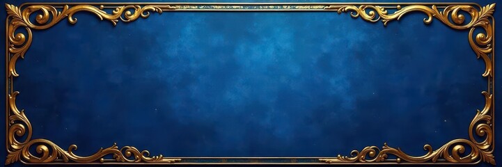 Deep blue backdrop, ornate gold filigree borders , classic, royalty free, gold