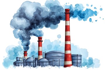Industrial Landscape with Smokestacks and Factory Emissions