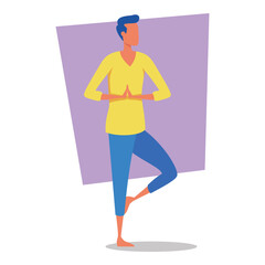 Person standing on one leg while practicing yoga, focusing on balance and mindfulness. Peaceful atmosphere during fitness session concept