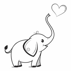 Fototapeta premium A simple, black and white vector illustration of a cute elephant with a heart-shaped 