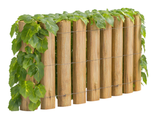 Lush green vines gracefully climb rustic wooden fence. AI Generated