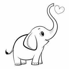 Fototapeta premium A simple, black and white vector illustration of a cute elephant with a heart-shaped 