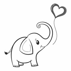 Fototapeta premium A simple, black and white vector illustration of a cute elephant with a heart-shaped