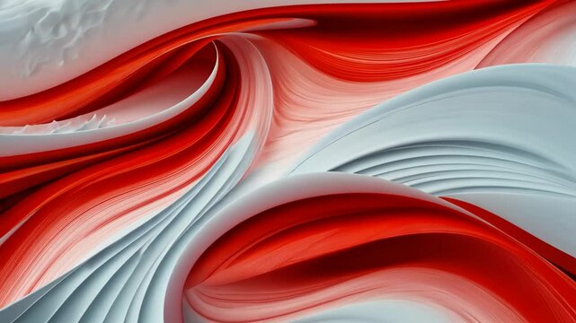 Abstract Red and White Flowing Waves Background, Dynamic Visuals and Creative Art