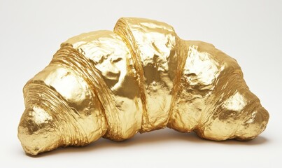 Golden croissant on white background, luxury food concept, studio shot