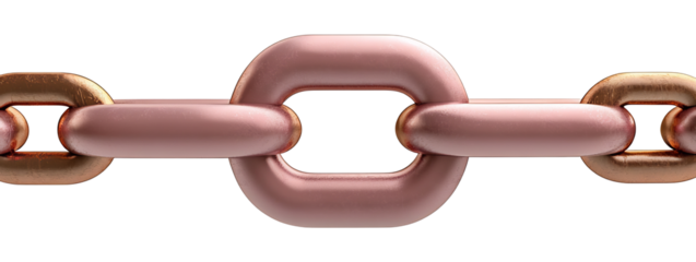 Rose gold chain links elegantly interlock against bright white background. AI Generated