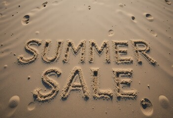 Fototapeta premium Text on a Sandy Beach Announcing a Hot Summer Sale for Vacation Savings