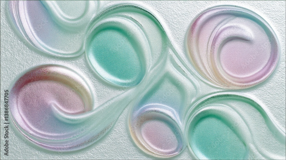 Poster Close-up view features a textured glass surface with ripples creating a mesmerizing abstract background, filled with vibrant and shifting hues of color