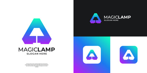 Letter A lamp logo design template.