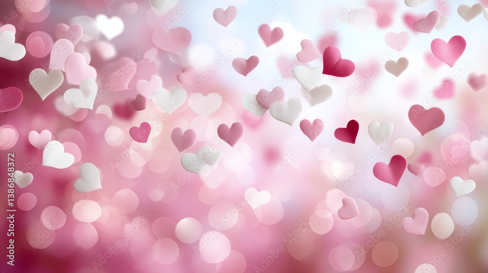 Aufkleber soft pink backdrop adorned with scattered heart-shaped bokeh lights creates a dreamy romantic atmosp