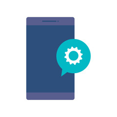Fototapeta premium Flat Vector Illustration of a Smartphone with a Gear Icon Indicating Mobile Settings or App Configuration Options