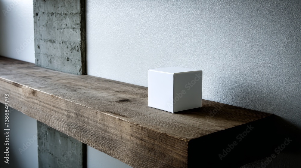 Leinwandbilder a blank white box is positioned on a wooden shelf, showcasing its clean design that invites custom b