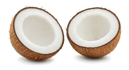 Two Halved Coconuts on White Background: A Fresh, Clean Studio Shot AI Generated