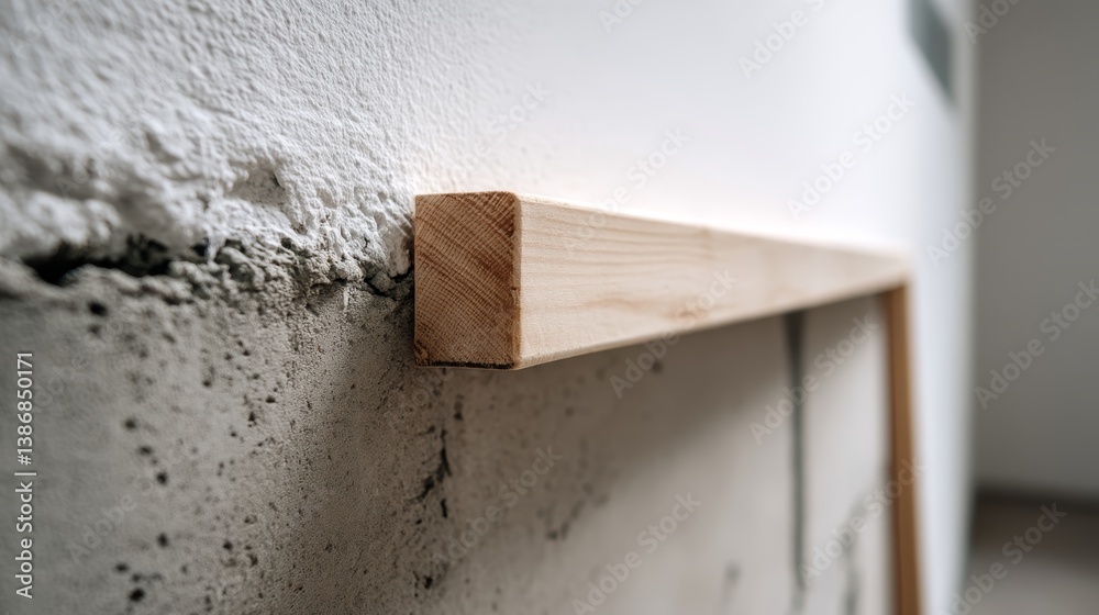 Aufkleber a minimalist wooden frame leans against a textured whitewashed wall, showcasing the simplicity and e