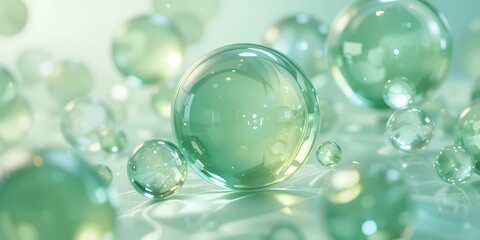 Fototapeta premium Abstract Transparent Green Spheres with Reflection and Refraction Effects