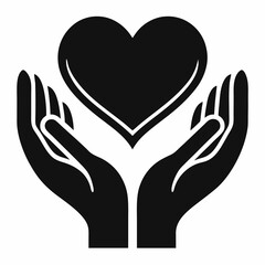 Fototapeta premium black and white icon, hands cradling heart shape, silhouette design, simple graphic, love symbol