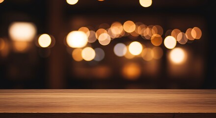 Golden Hour Glow Tabletop Warm Lights Soft Focus Amber Illumination Wooden Surface Evening Ambiance Table Scene Illuminated Table Dark Background AI Generated