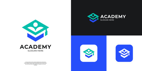 Education academy logo design. Abstract people shape symbol for university and school.