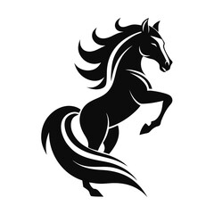 black and white silhouette, stylized horse logo