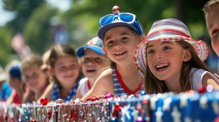 Happy Children at Patriotic Parade - Fourth of July Fun