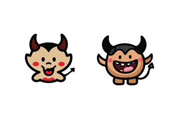 Fototapeta premium Two Cute Cartoon Devil Characters, Happy with Horns and Tails, Isolated on White Background, Ideal for Halloween or Fantasy Illustrations.