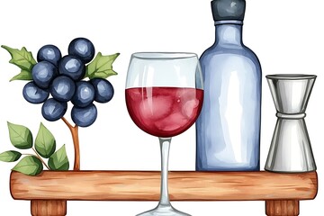 Artistic Display of Wine Glass, Grapes, and Barware Elements