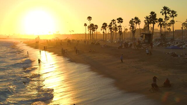 Golden hour sunset on Newport beach California